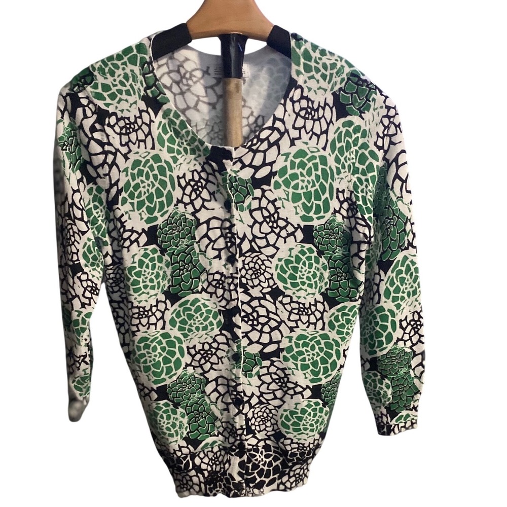 Joseph A Womens Green Succulent Floral Print Button Front Cardigan Sweater Small